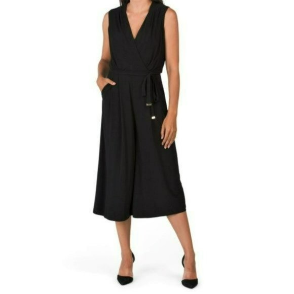 NWT Vince Camuto Surplice Front Pleated Wide Leg Cropped Jumpsuit - Picture 2 of 9